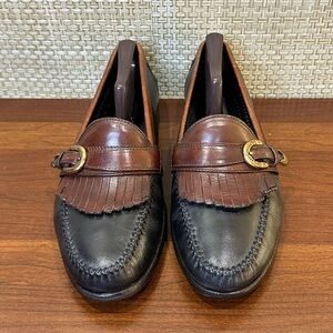VTG 1990s Cole Haan Country Black/Brown Leather Doral Buckle Kiltie Loafer 11.5